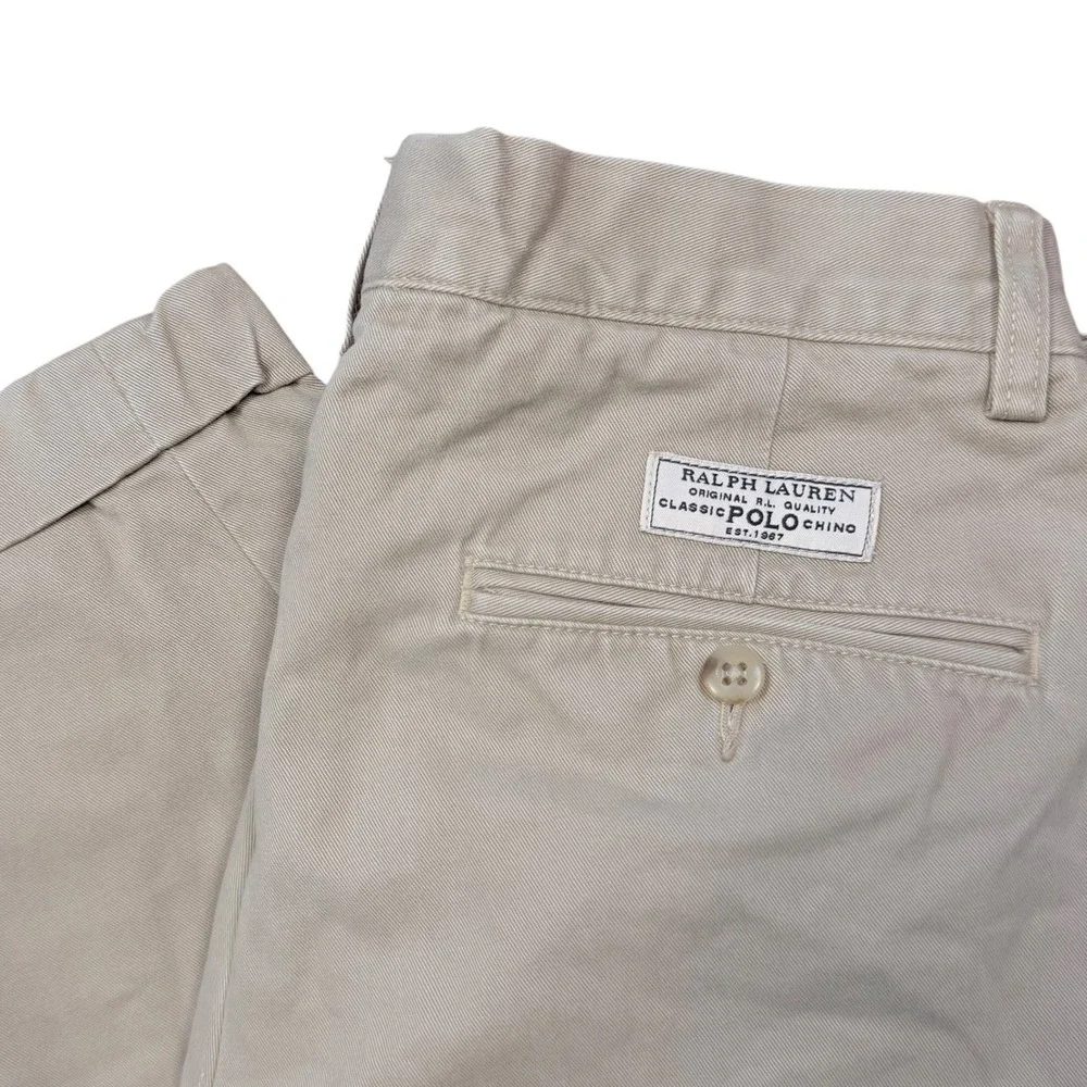 Polo Ralph Lauren Andrew Pant Men 30 Beige Pleated Cotton Cropped Chino Trousers